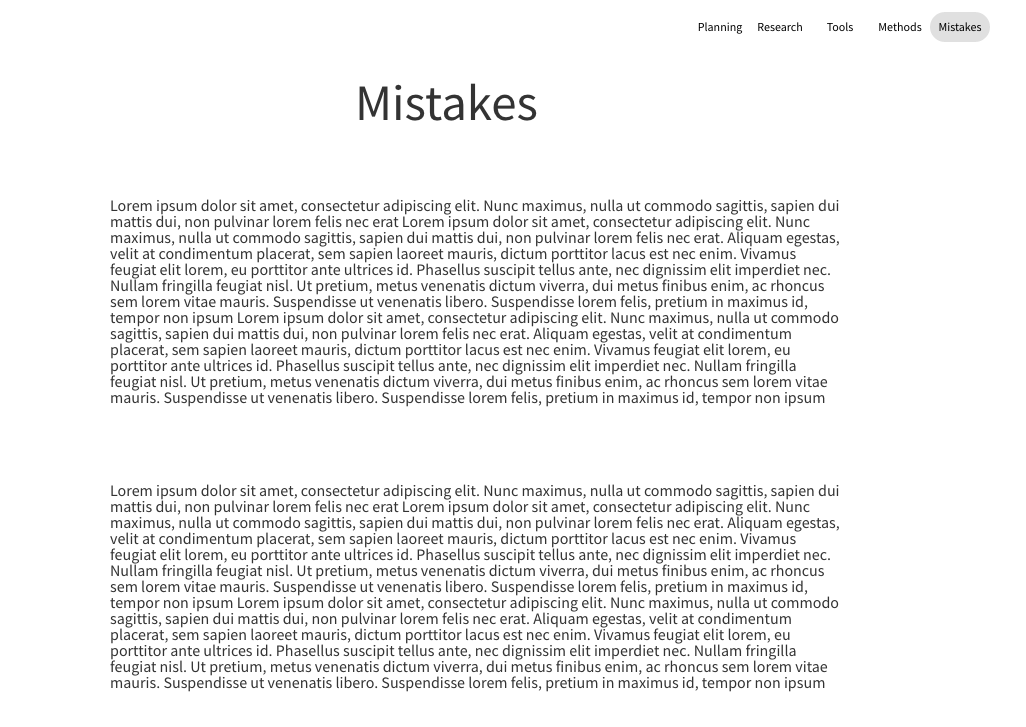 mistakes page wireframe